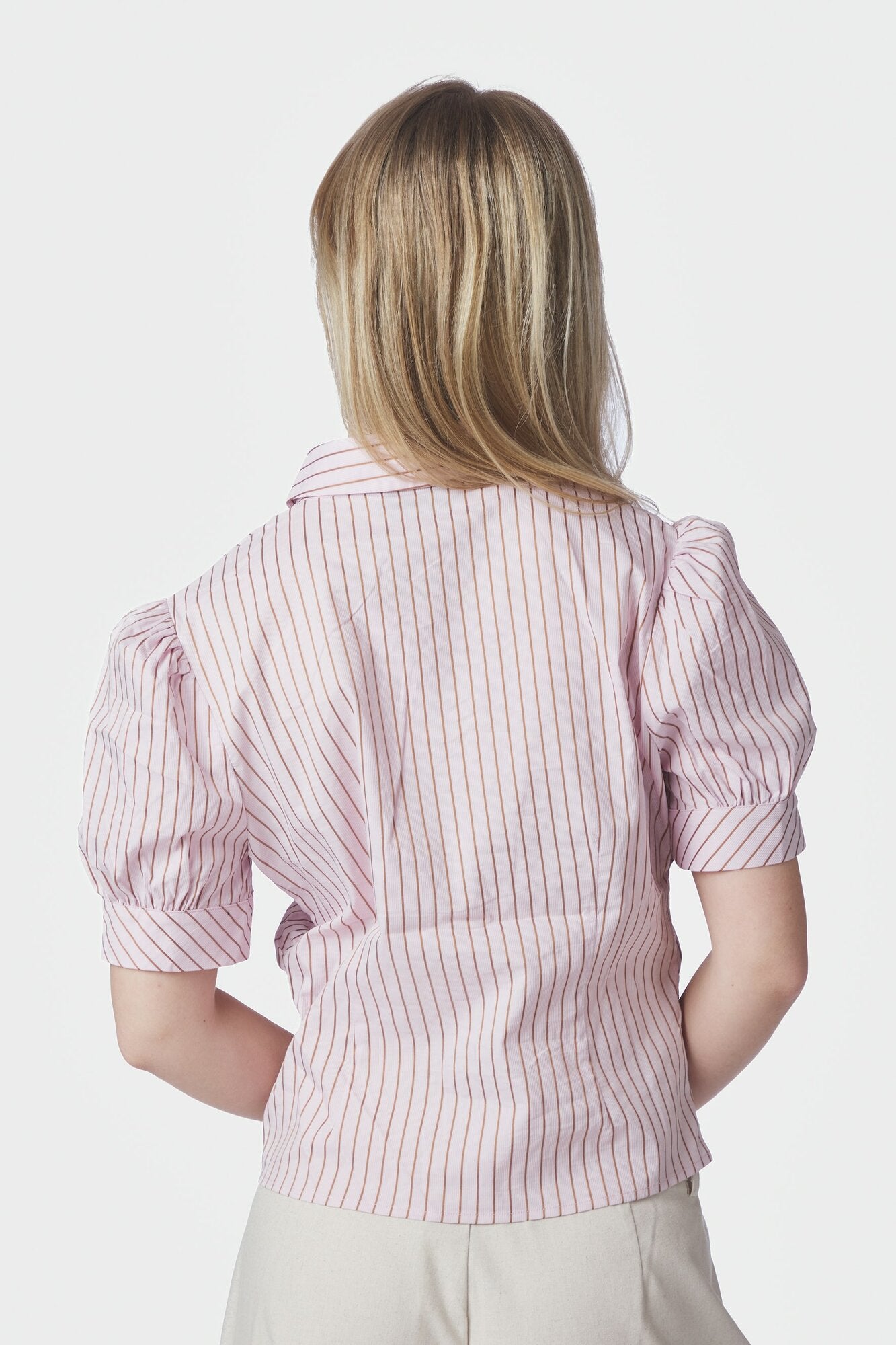 Frannie Structure Stripe kortærmet skjorte - Light Pink